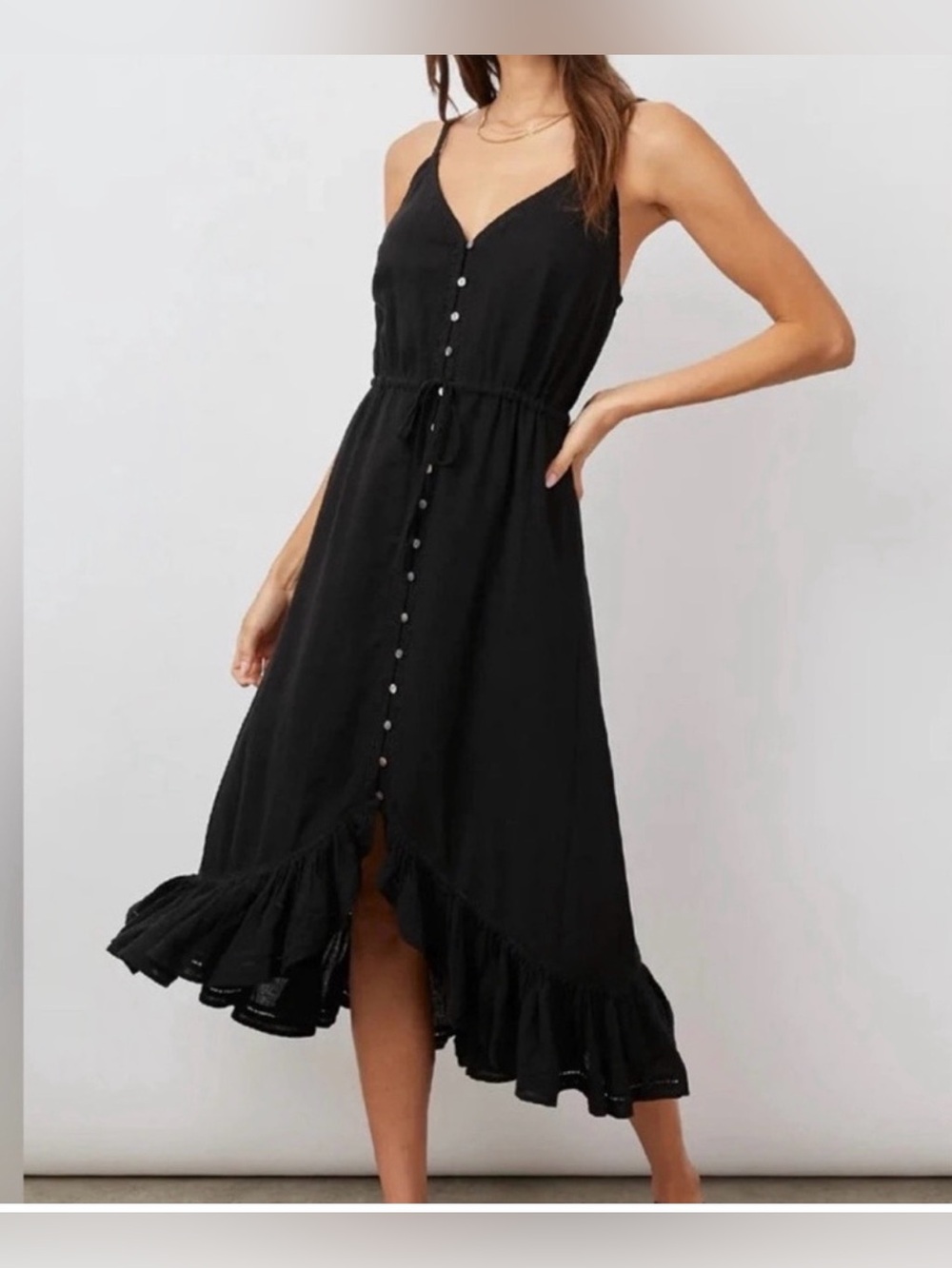 RAILS Sleeveless Button Front Black Lace Detail Frida Dress - Small